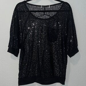 Lace & Sequined Black Pop Over sparkling Women's Top
No tags
Measures L